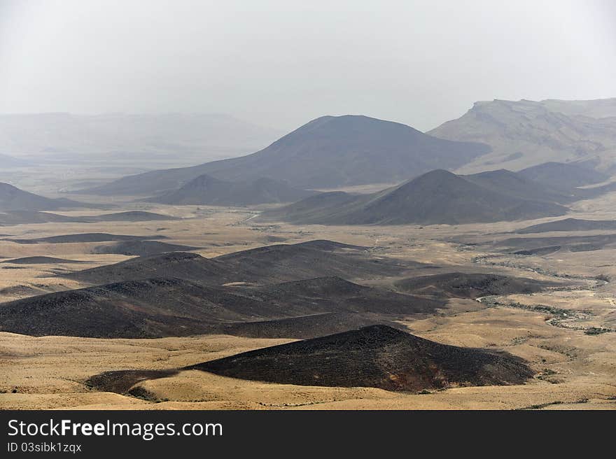 Volcanic formation in Crater Ramon, Negev desert. Volcanic formation in Crater Ramon, Negev desert.