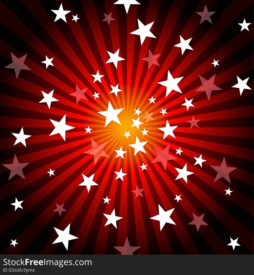 Sun Rays and Stars - Red Abstract Background Illustration, Vector