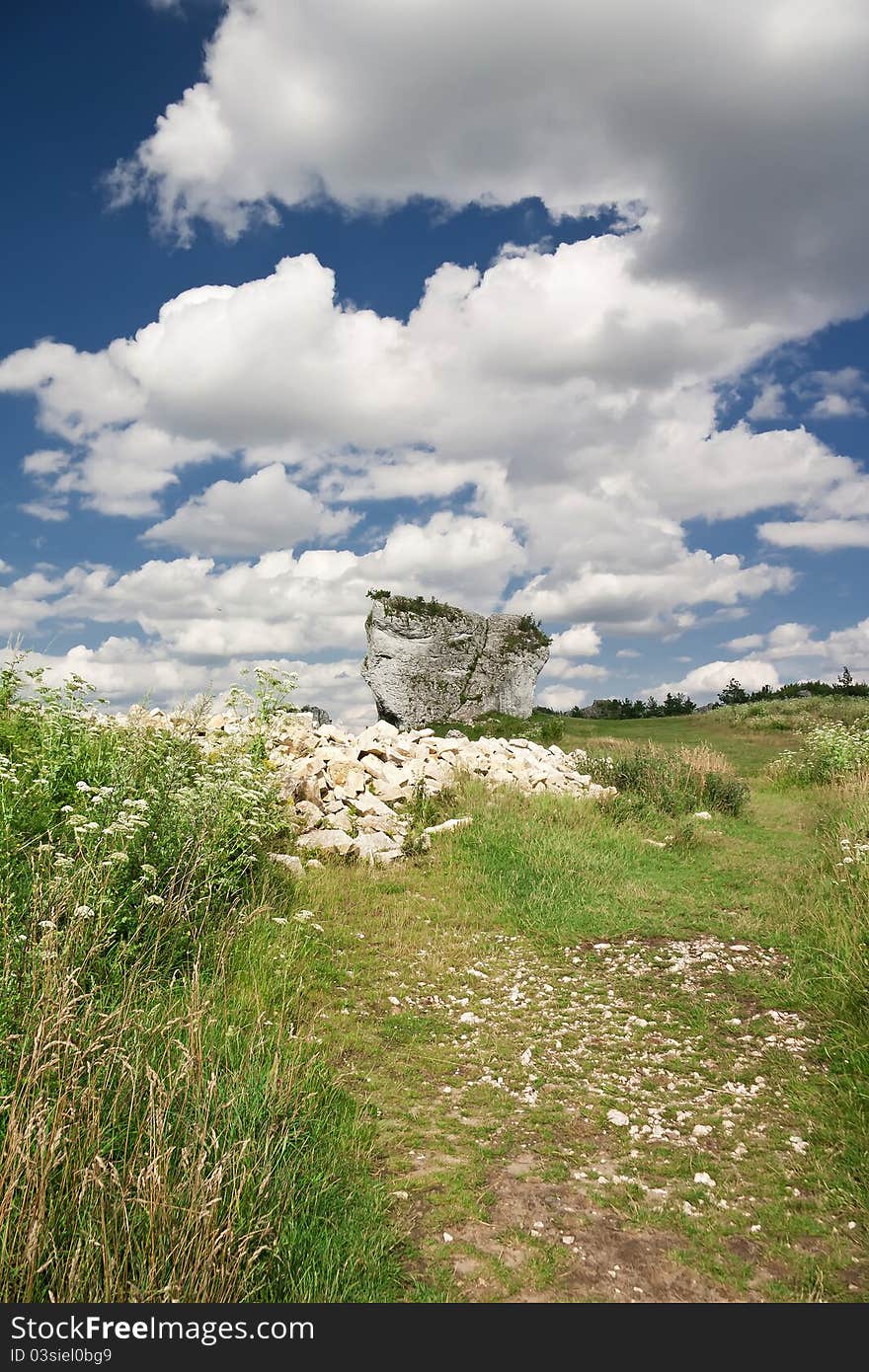 Rocky landscape in Poland. Touristic route of Eagle's Nests between Cracow and Czestochowa. Rocky landscape in Poland. Touristic route of Eagle's Nests between Cracow and Czestochowa.