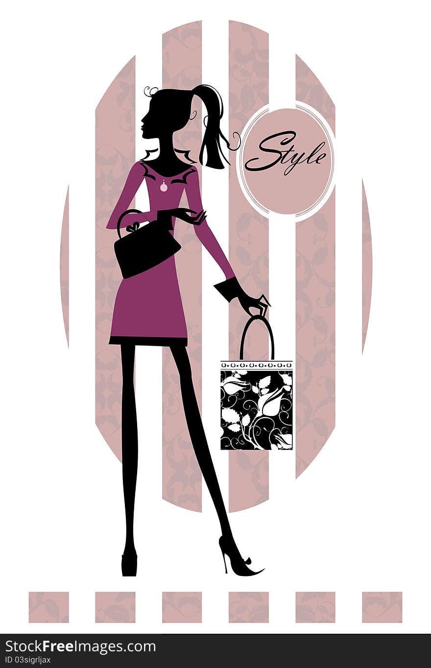 Vector drawing of the beautiful woman with shopping bag. Vector drawing of the beautiful woman with shopping bag