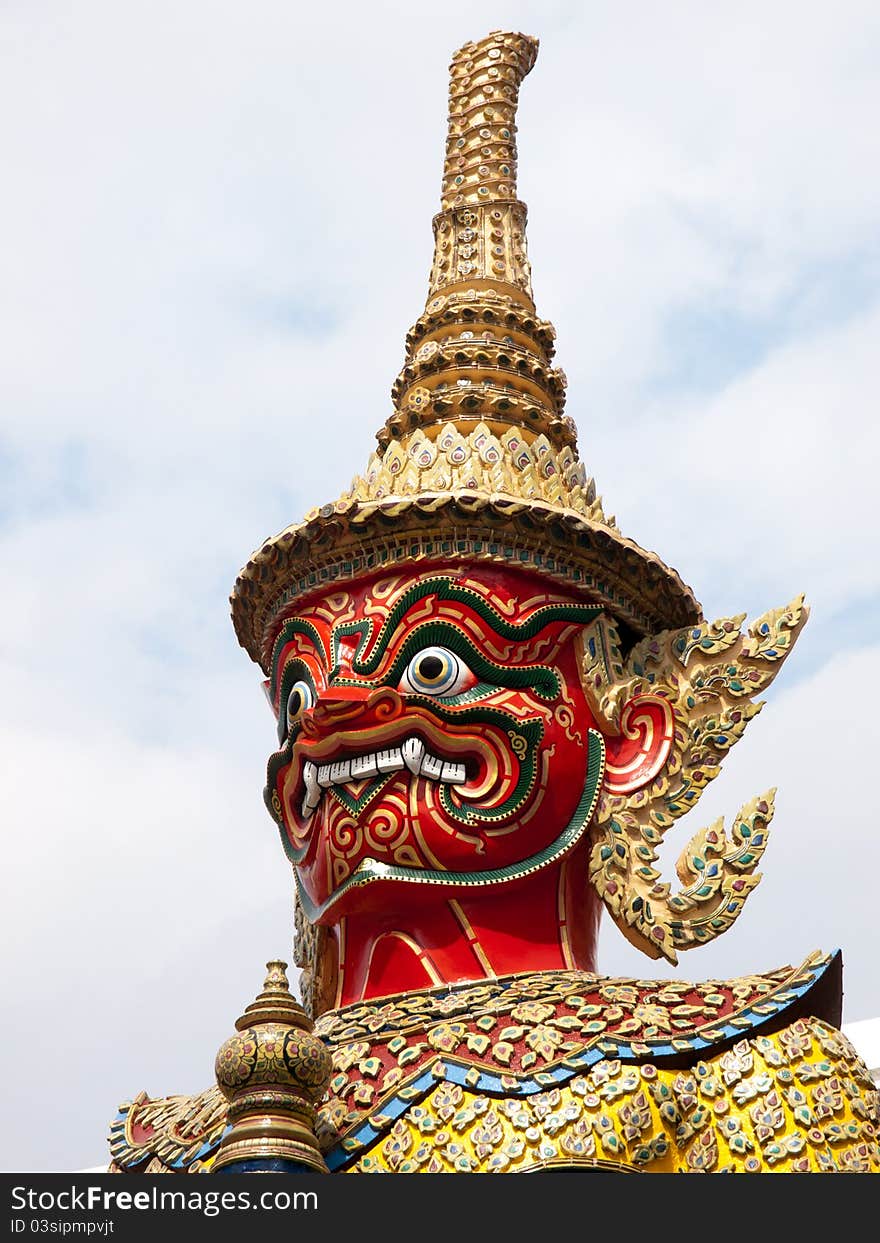 Native Thai style giant statues at The Grand Palace in Bangkok, Thailand