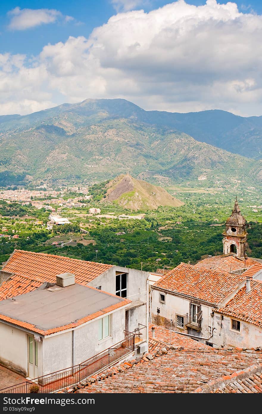 Mountain valley in Sicily, view from town Castiglione di Sicilia