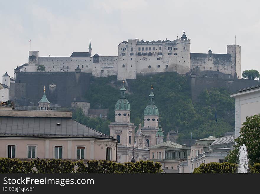 An ancient castle in the morning mist. An ancient castle in the morning mist