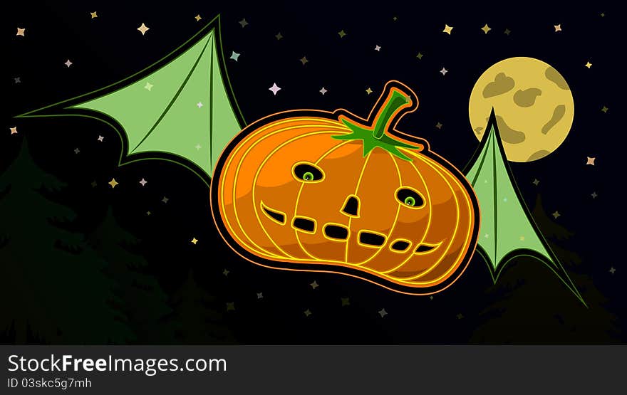 A vector illustration of a flying Pumpkin. Can be recolored or scaled without problems and quality loss