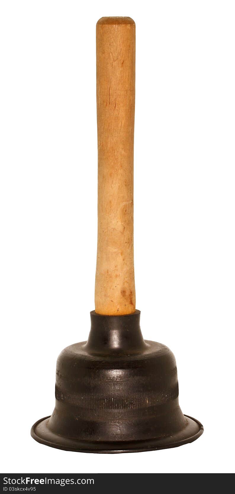 Isolated plunger with wooden handle.