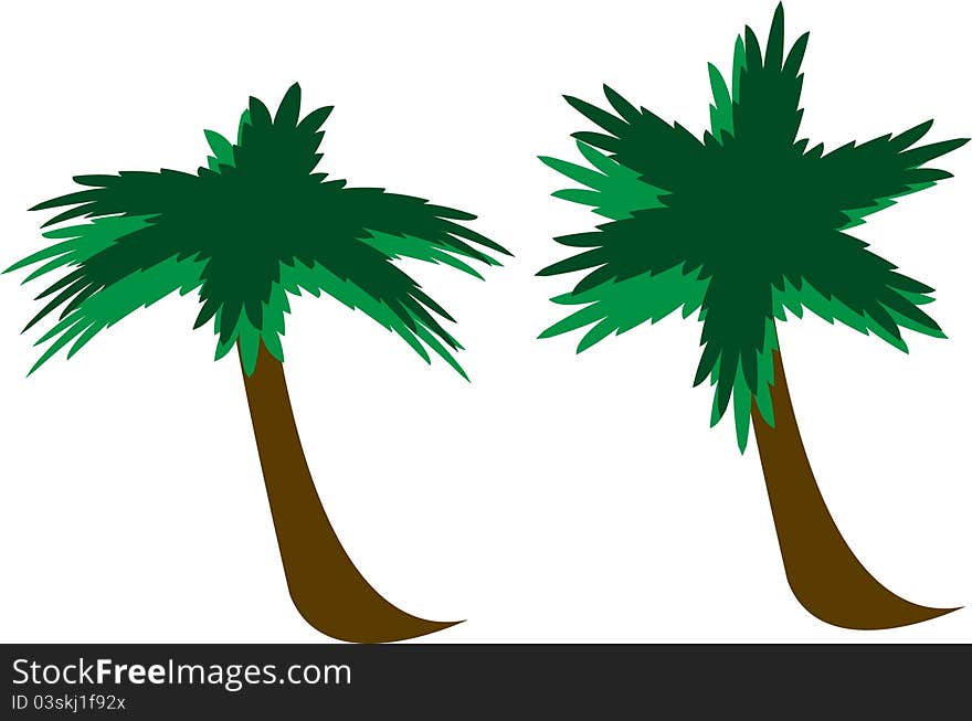 Cartoon palm tree with shades of green leaf and brown trunk. Cartoon palm tree with shades of green leaf and brown trunk