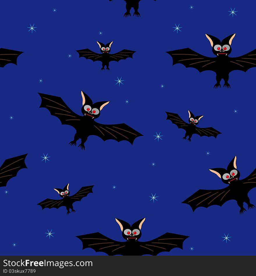 Bat in a dark blue sky - vector illustration