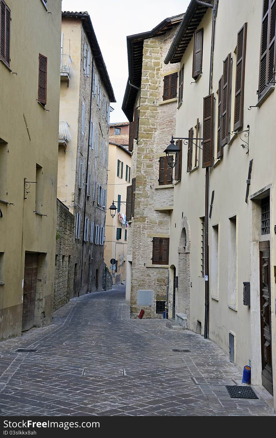 Narrow street in Camerino city of Italy near Ancona and Macerata. Narrow street in Camerino city of Italy near Ancona and Macerata