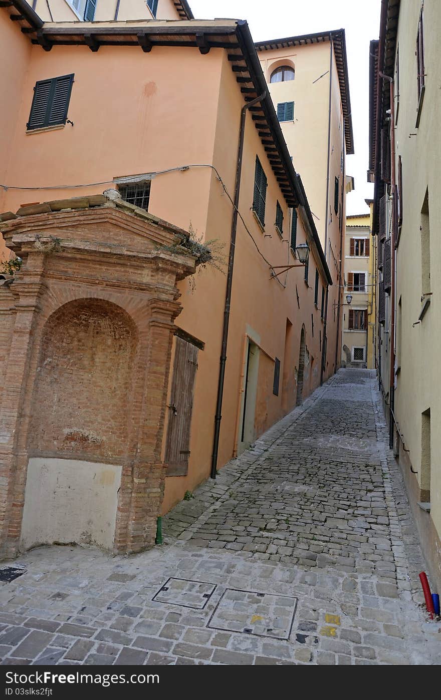 Narrow street in Camerino city of Italy near Ancona and Macerata, at 200 km far from Rome. Narrow street in Camerino city of Italy near Ancona and Macerata, at 200 km far from Rome.