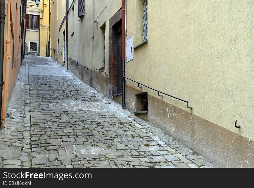 Narrow old street in Camerino city north of Rome in Italy. Narrow old street in Camerino city north of Rome in Italy