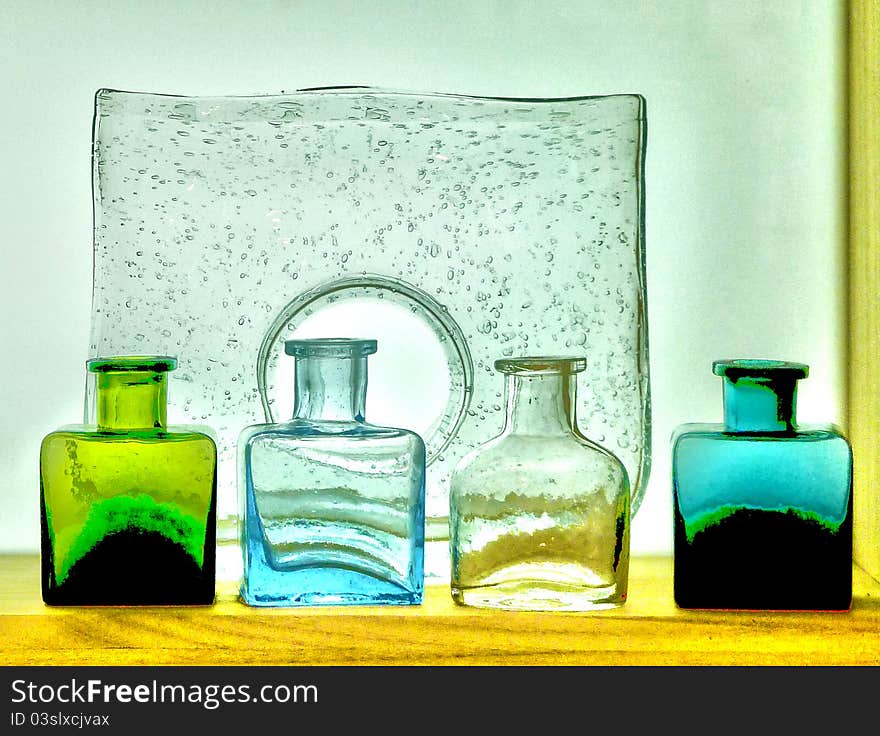 Colorful glass bottles