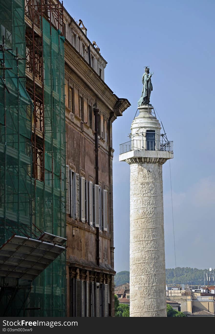 Traian column in center of Rome. Traian column in center of Rome