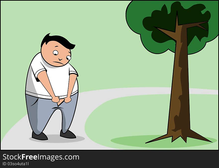 Illustration: man has unbuttoned his pants and prepared to pee. Illustration: man has unbuttoned his pants and prepared to pee