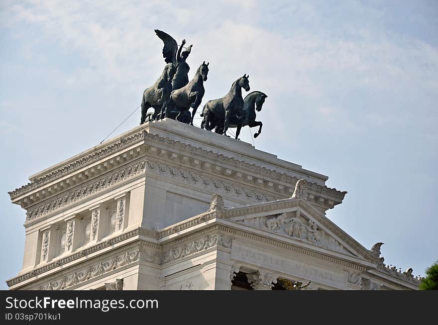 Statue architecture at Victor Emanuel monument in historical center of Rome. Statue architecture at Victor Emanuel monument in historical center of Rome