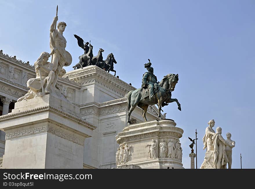 Equestrian architecture at Victor Emanuel monument in historical center of Rome