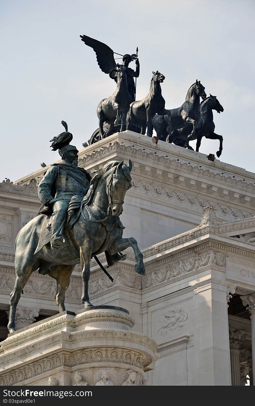 Equestrian architecture at Victor Emanuel monument in historical center of Rome. Equestrian architecture at Victor Emanuel monument in historical center of Rome