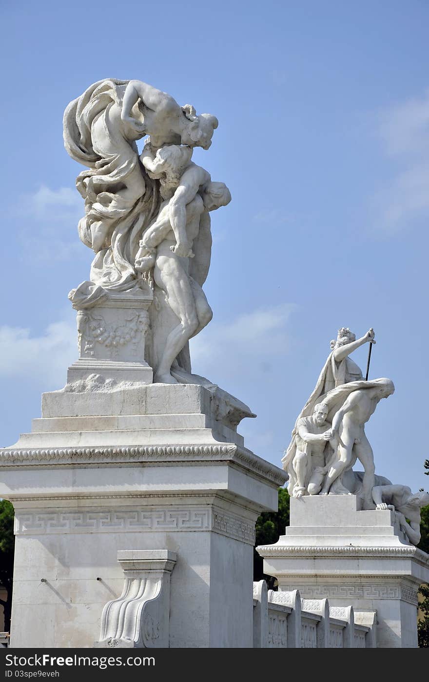 Statue architecture at Victor Emanuel monument in historical center of Rome