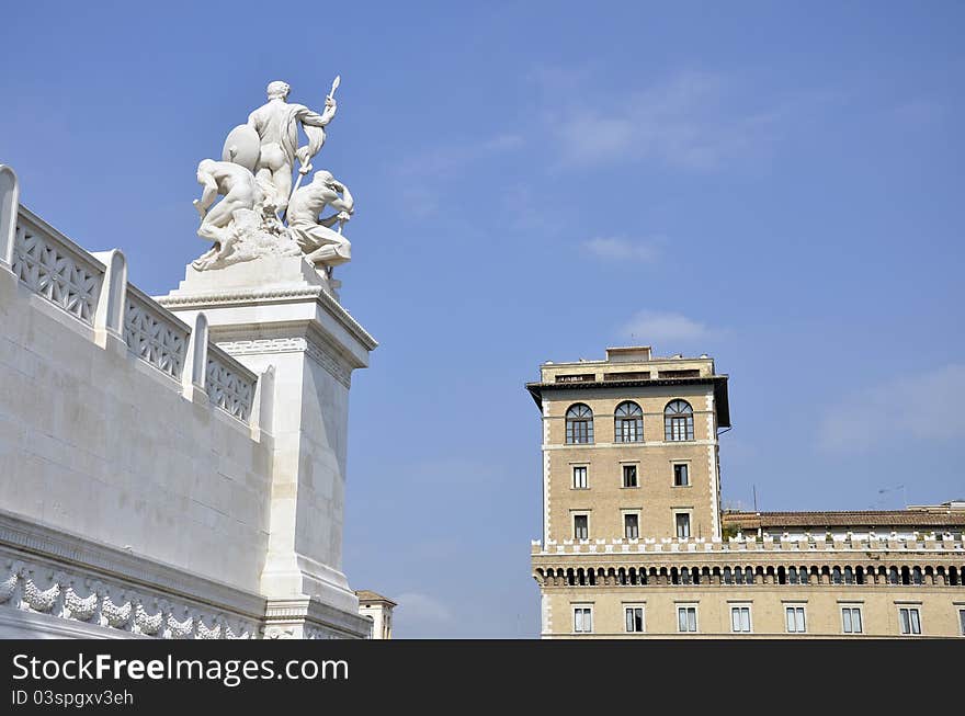 Art detail statuary at Altare della Patria (Victor Emanuel palace) in the historical center of Rome