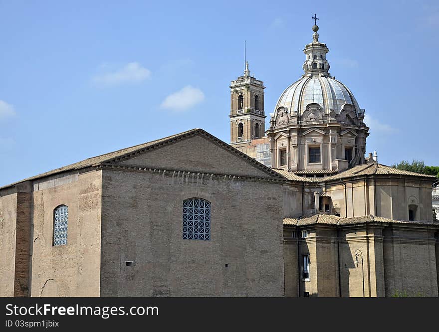 Tower church architecture at Victor Emanuel monument in historical center of Rome. Tower church architecture at Victor Emanuel monument in historical center of Rome