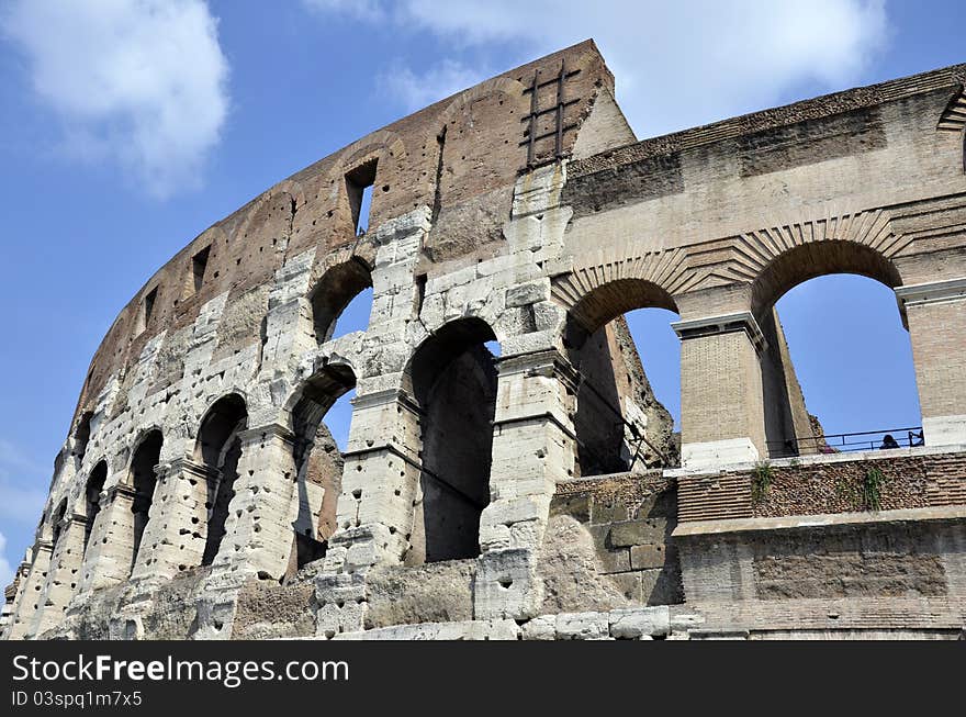 Colosseum arc on the sky in the historical center of Rome