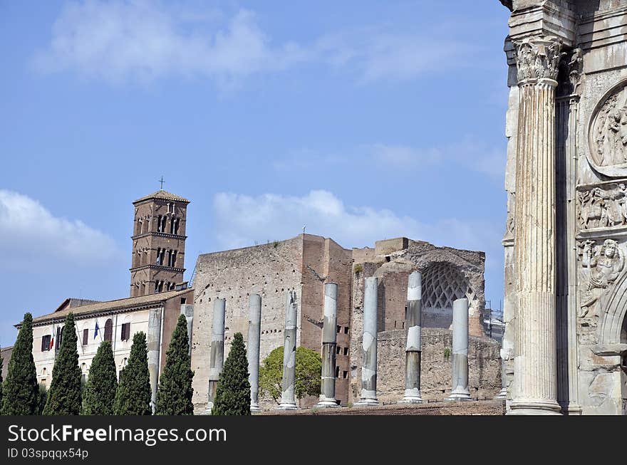 Rome historical ruins of Constantine arc near Colosseum