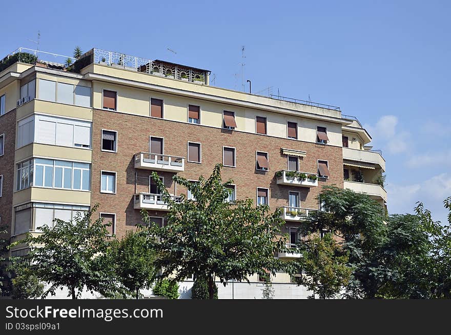 Modern building and vegetation in center of rome. Modern building and vegetation in center of rome