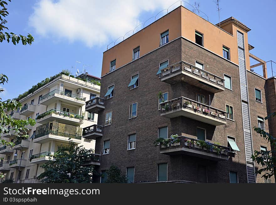 Modern building and vegetation in center of Rome. Modern building and vegetation in center of Rome