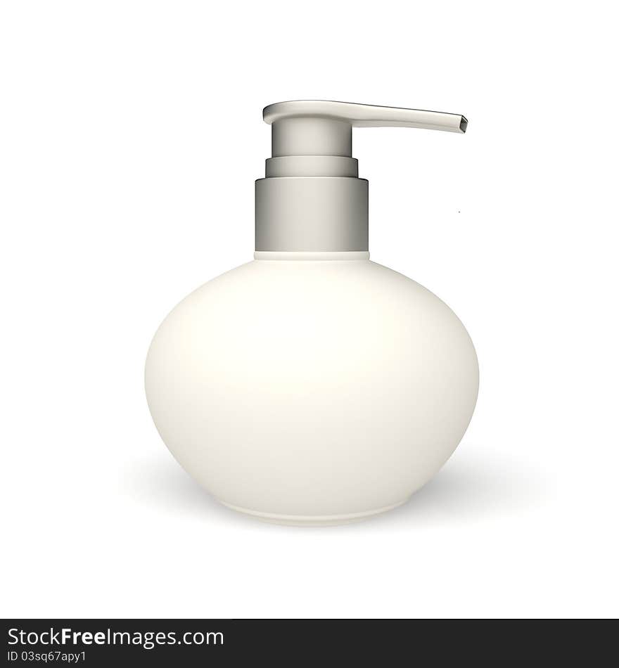 Plastic cosmetic bottle on the white background