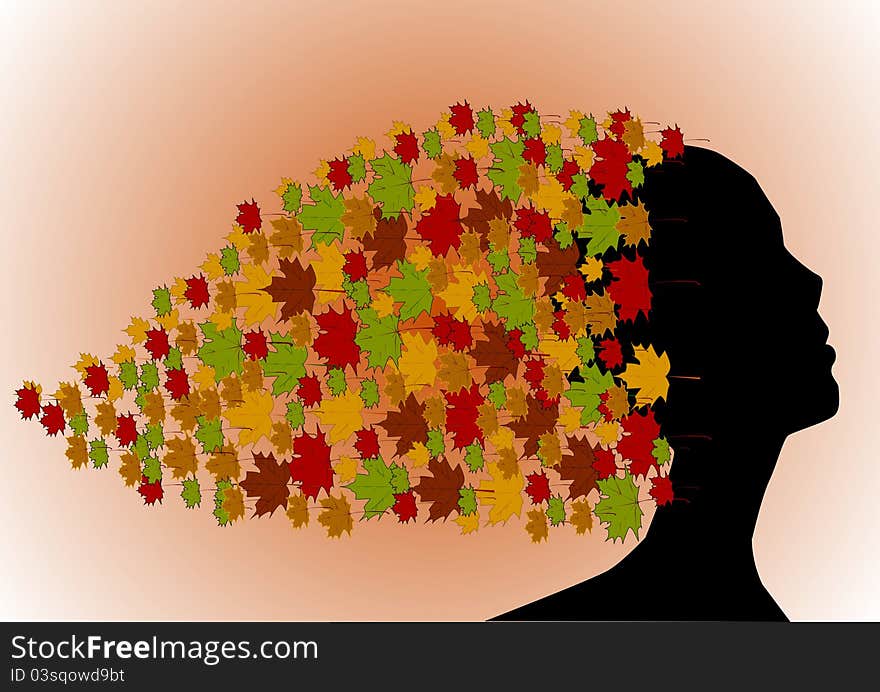 Woman with hair of autumn leaves. Woman with hair of autumn leaves