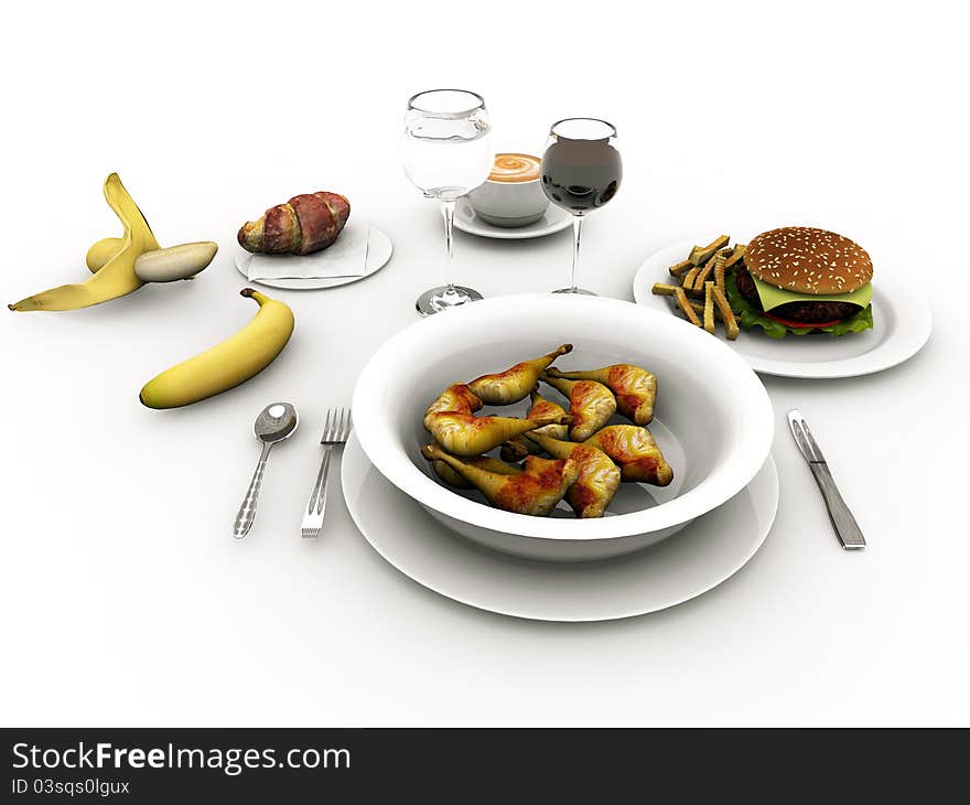 Table set on white background