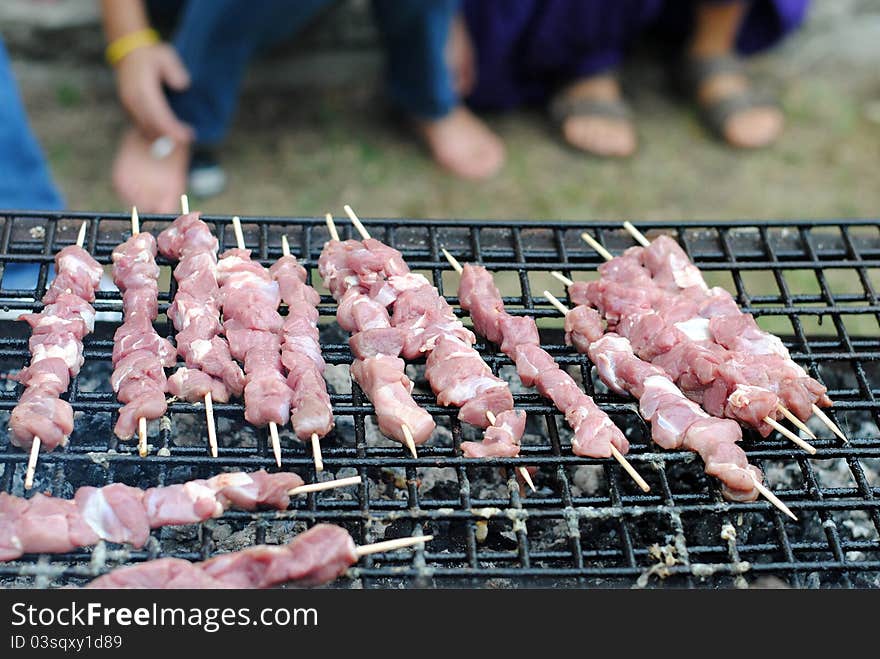 Lamb kabobs grilled on skewers