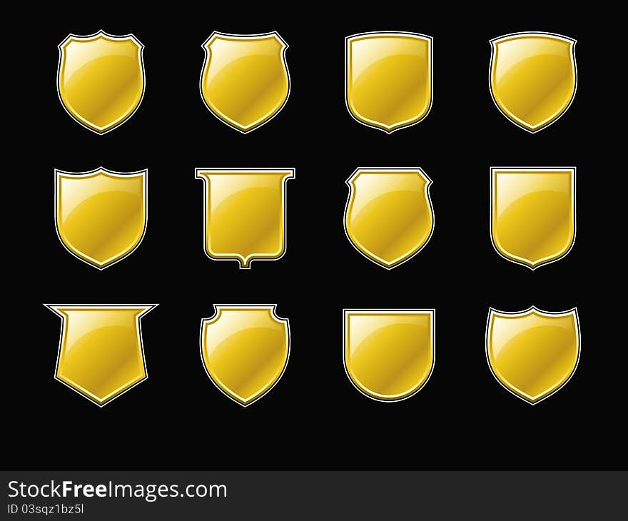 A set of golden shield icons (available as ). A set of golden shield icons (available as )