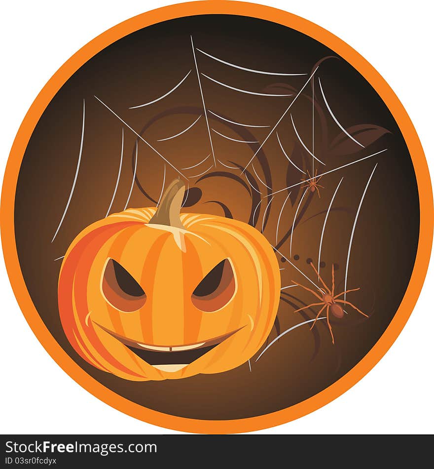 Halloween pumpkin with spiders. Sticker