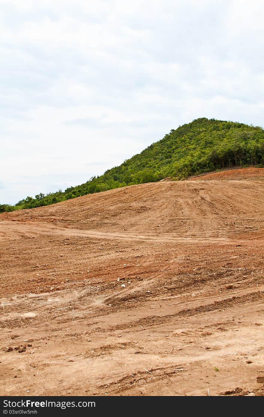 Deforestation on the mountain to expand the road.