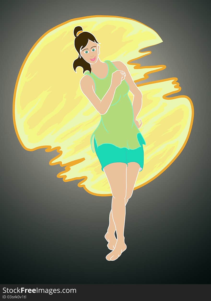 Illustration of girl dancing in the night. Illustration of girl dancing in the night