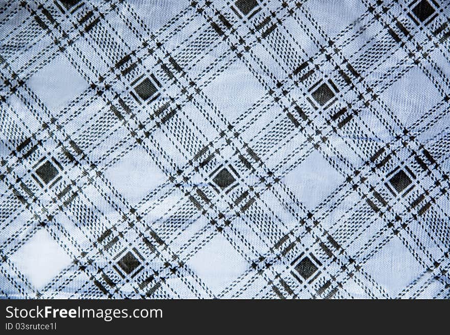 Black grid on blue satin fabric print