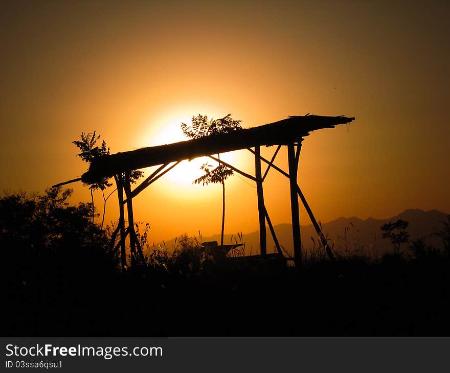 Country grass Pavilion when sunset