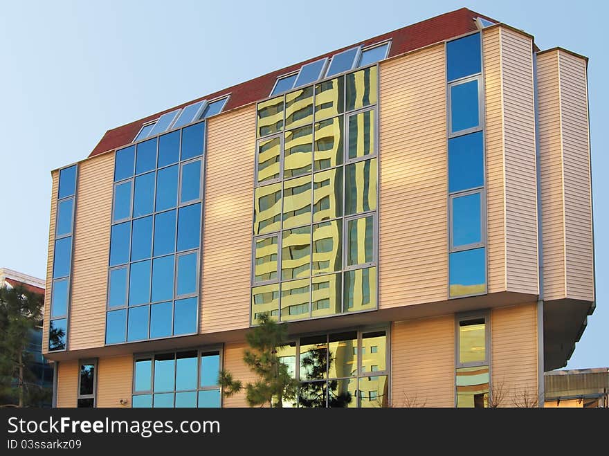 Business center with blue sky