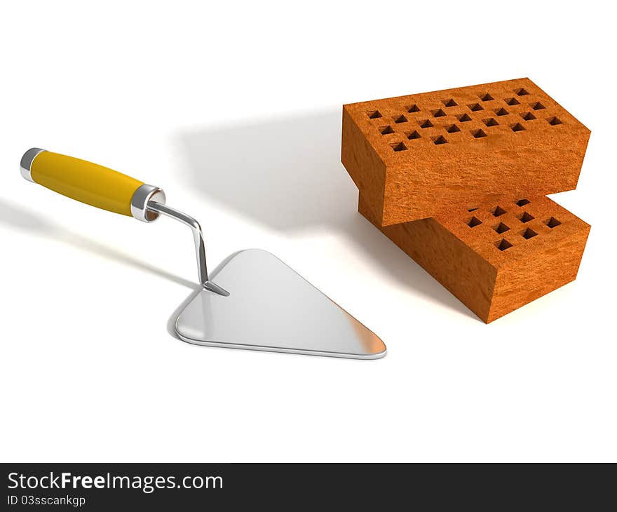 Two Perforated Bricks And Stainless Steel Trowel