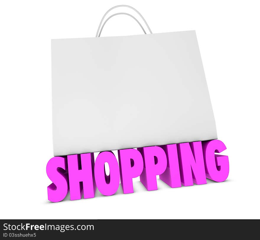 One classic white shopping bag (3d render)