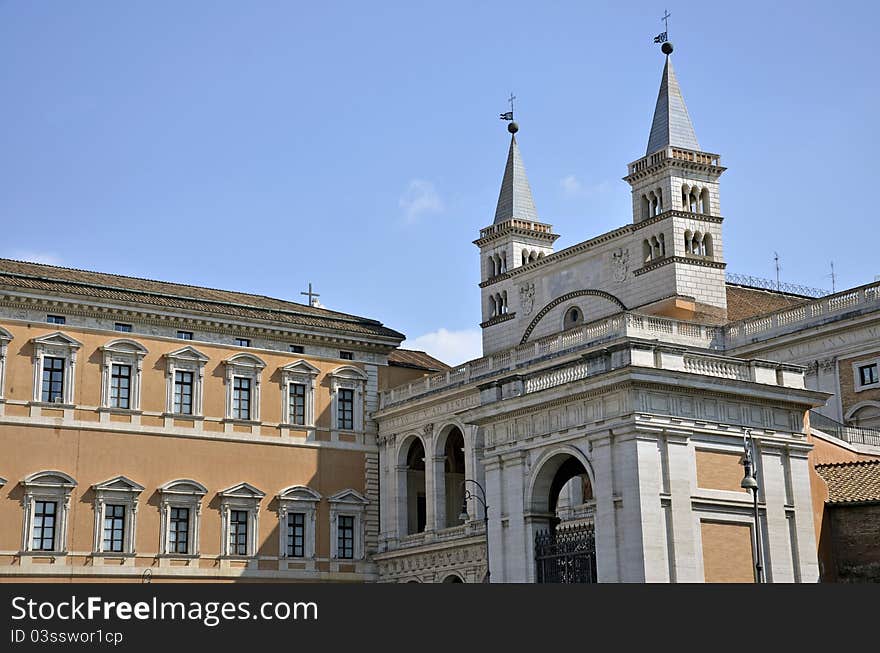 Tower architecture at Victor Emanuel monument in historical center of Rome. Tower architecture at Victor Emanuel monument in historical center of Rome