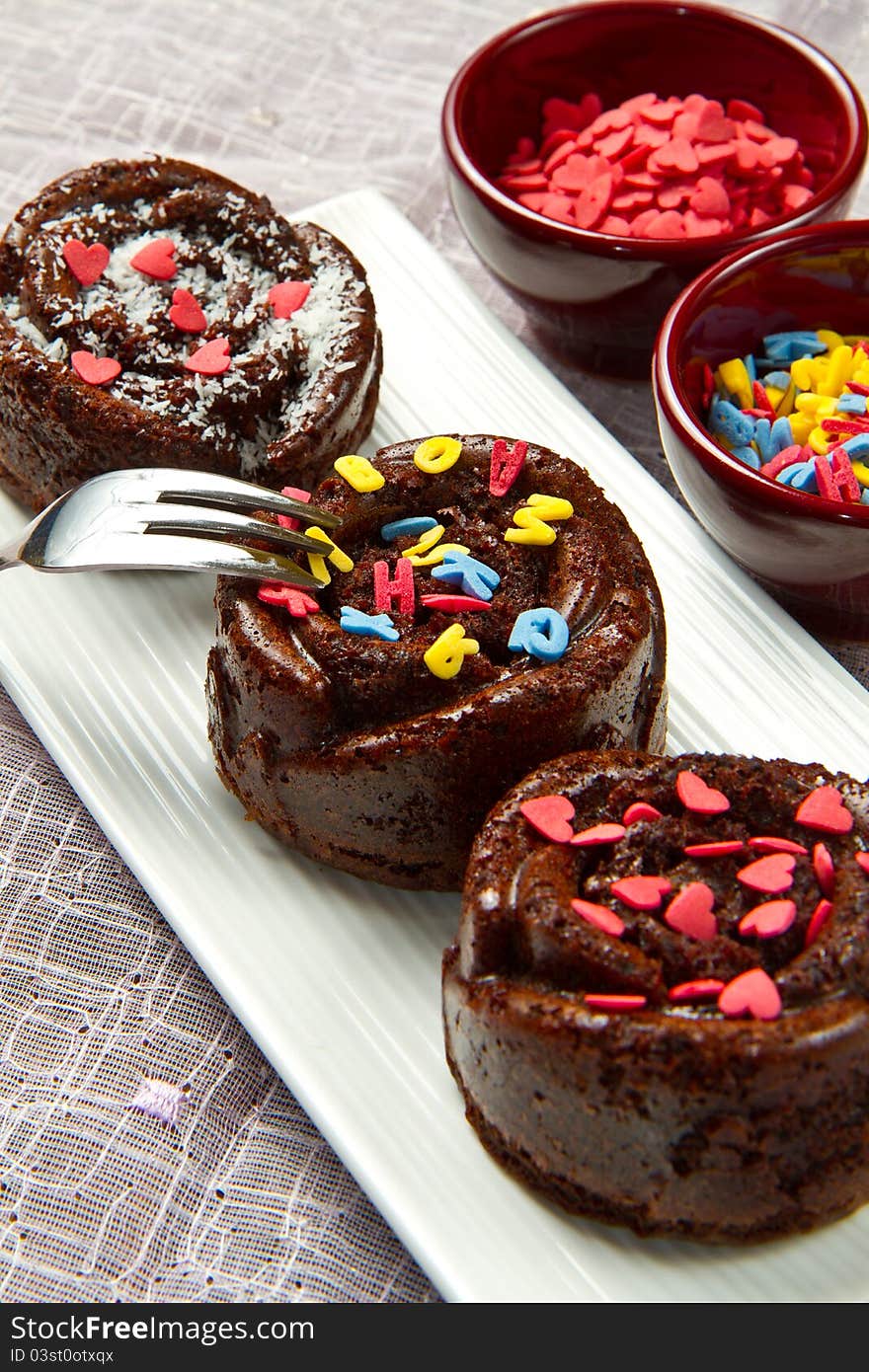 A delicious decorated chocolate muffins