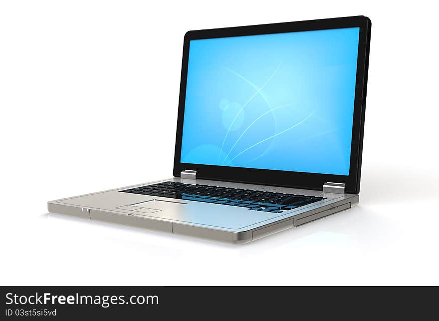 Laptop with blue Desktop. Ground Reflections. Laptop with blue Desktop. Ground Reflections