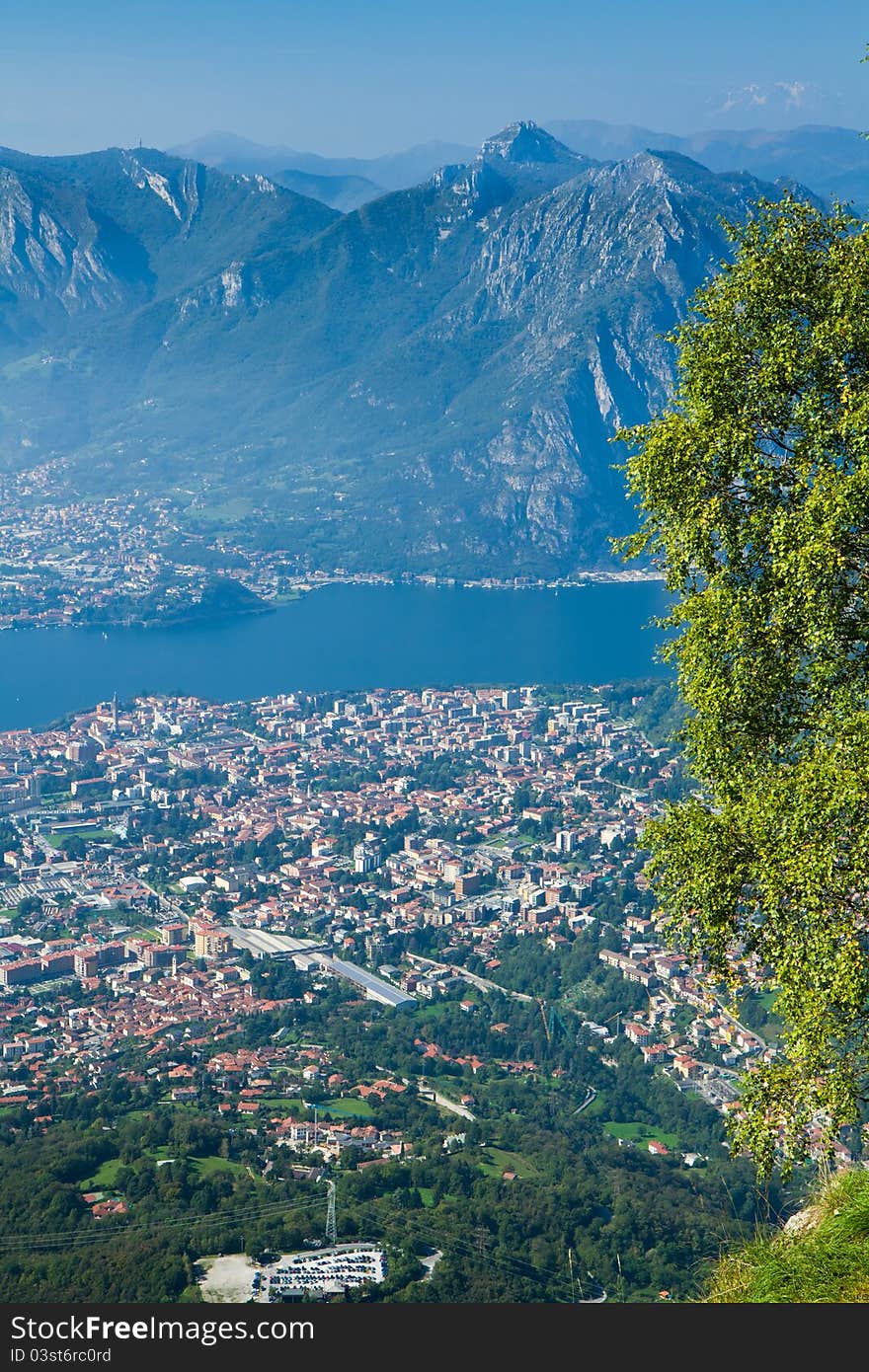 Lecco, aereal view from piani d'erna