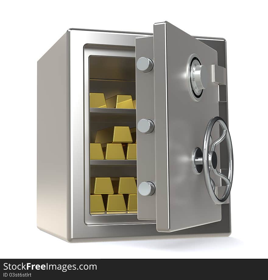 An open Safe with Gold Bars. An open Safe with Gold Bars