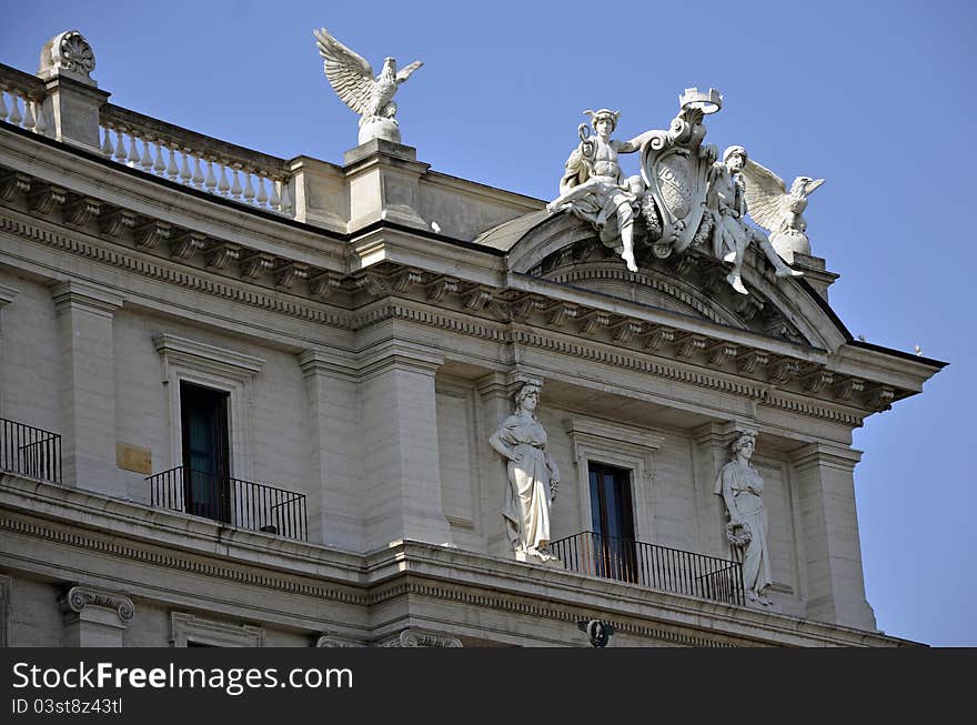 Statuary group on building in historical touristic center of Rome. Statuary group on building in historical touristic center of Rome