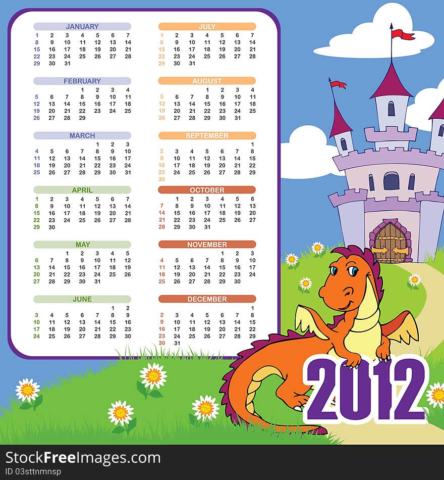 Calendar With Cute Dragon