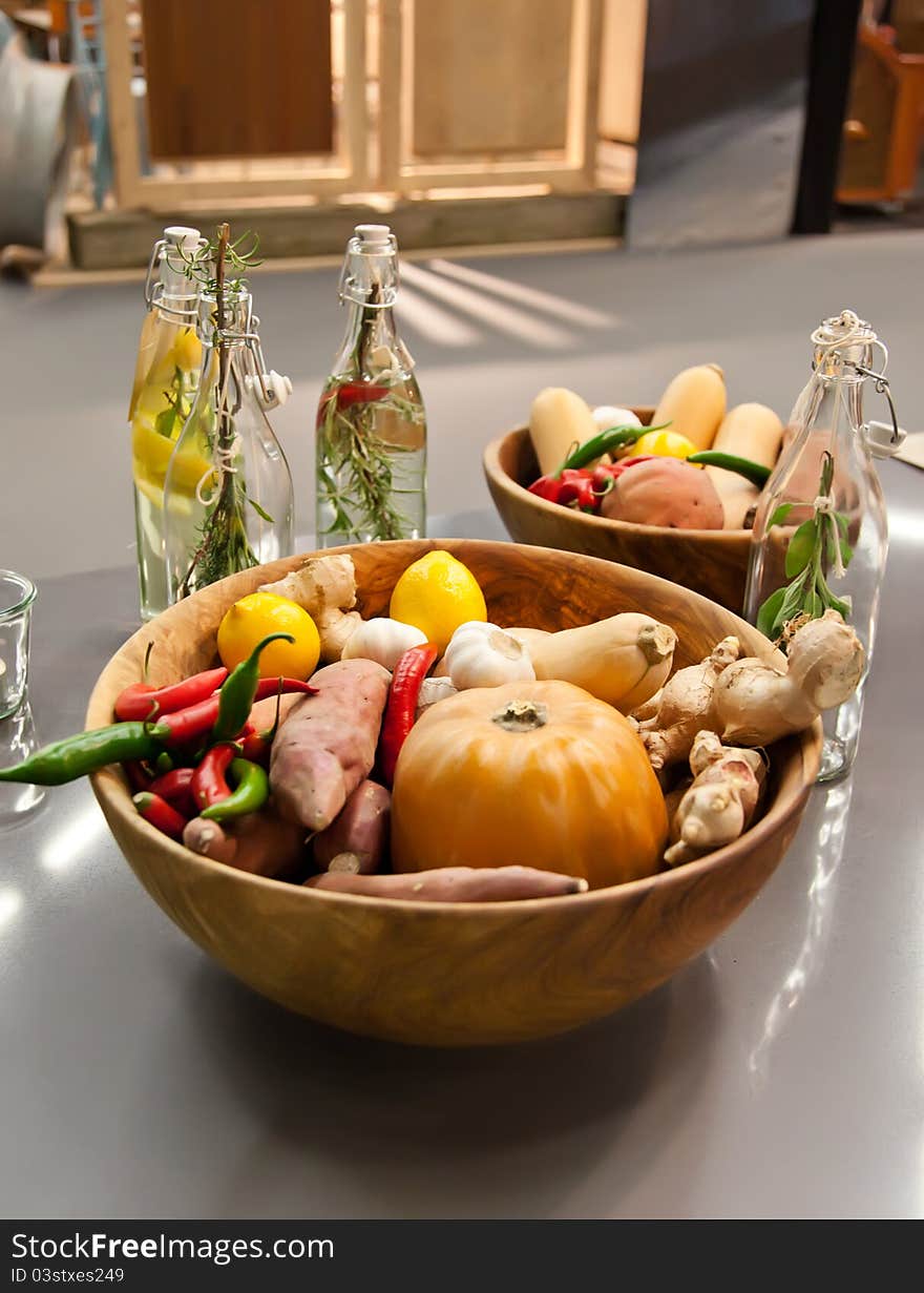 Autumn still life with vinegar on table. Autumn still life with vinegar on table