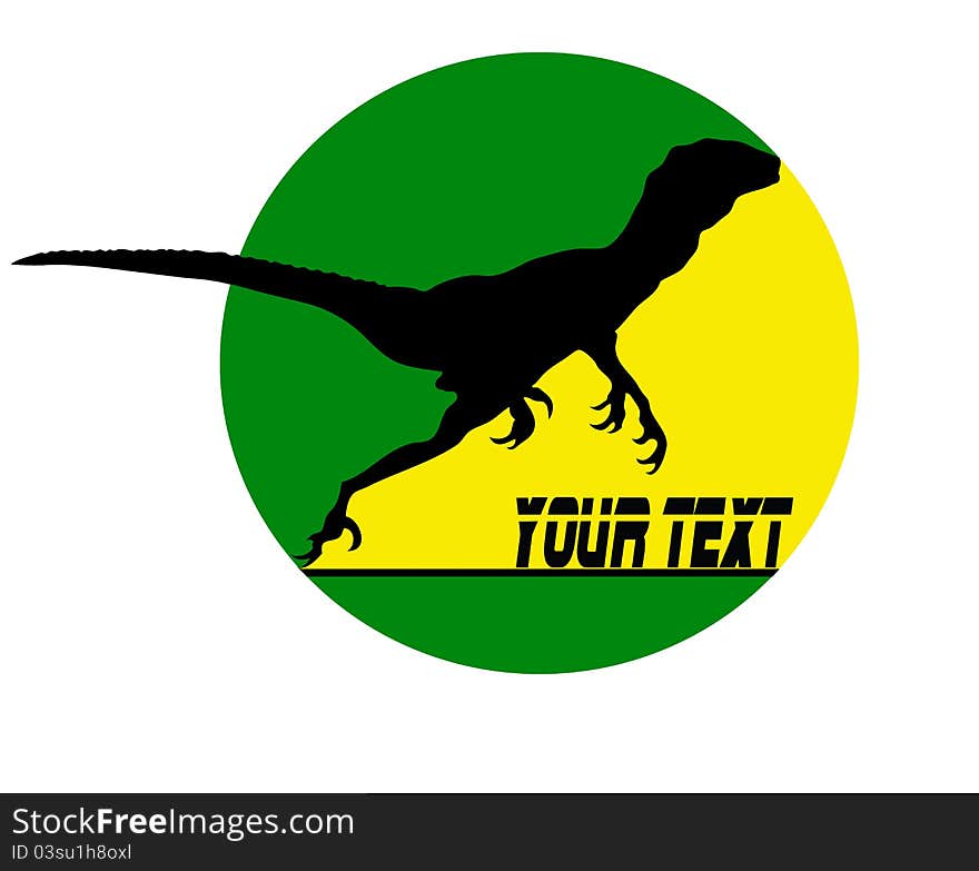 Silhouette of a running dinosaur in the background of yellow-green circle. Silhouette of a running dinosaur in the background of yellow-green circle