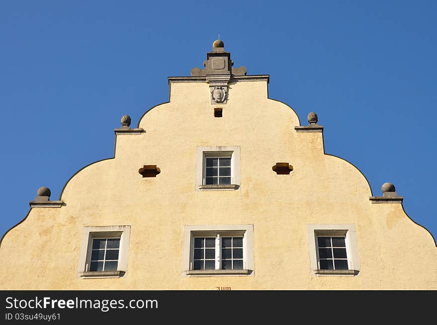 Romantic Art nouveau gable at blue sky. Romantic Art nouveau gable at blue sky